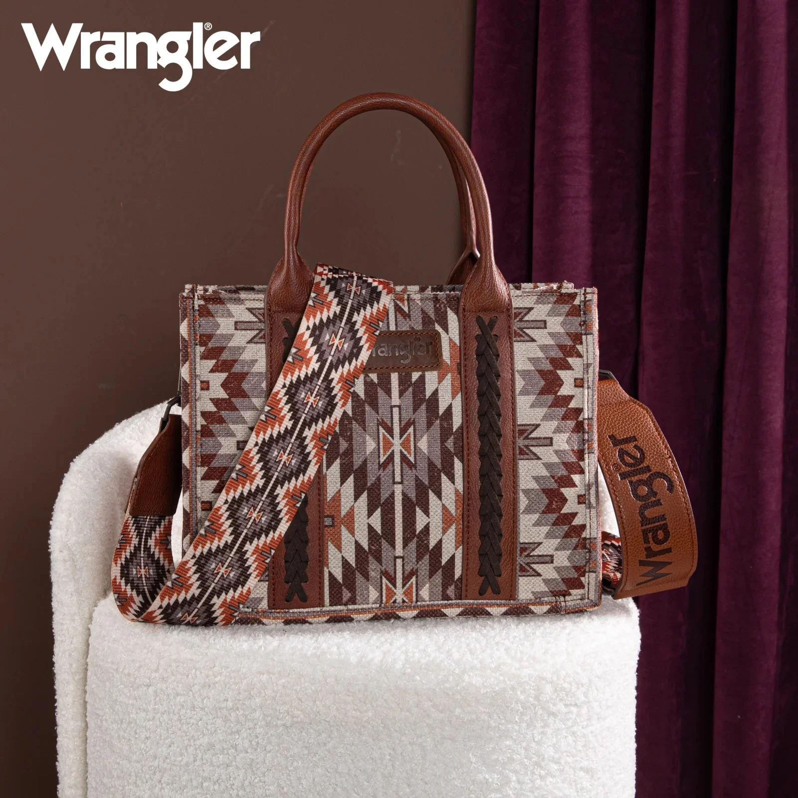 Wrangler Southwestern Pattern Dual Sided Print Tote Crossbody