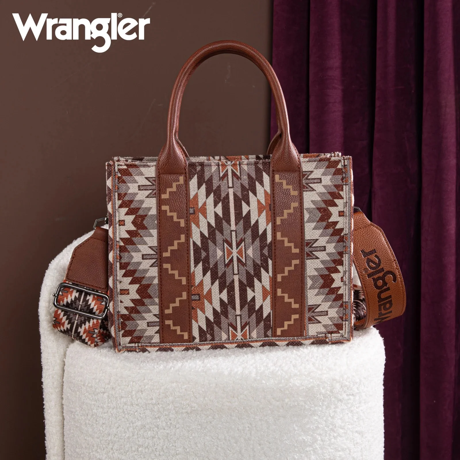 Wrangler Southwestern Pattern Dual Sided Print Tote Crossbody - Image 3