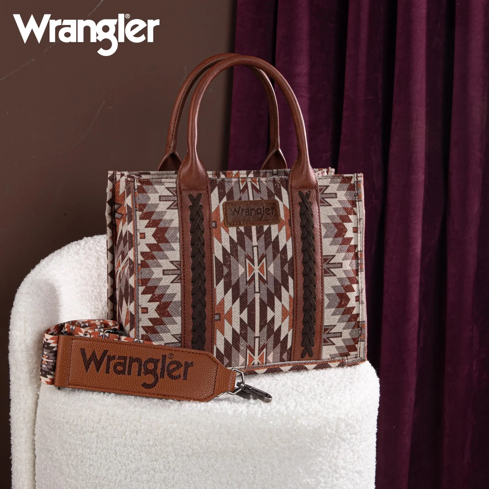 Wrangler Southwestern Pattern Dual Sided Print Tote Crossbody - Image 9