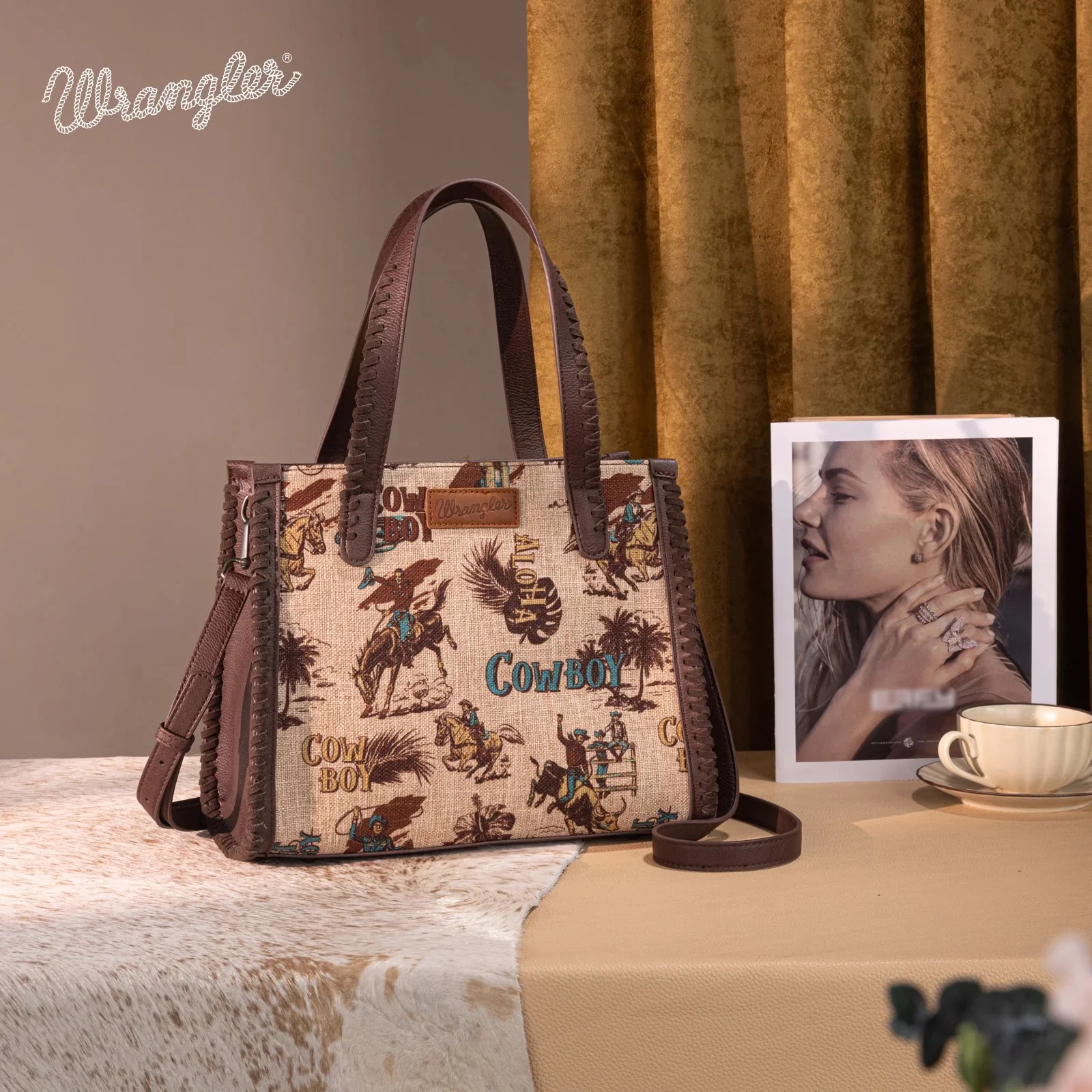Wrangler Vintage Retro Cowboy Cool Print Concealed Carry Satchel/Crossbody