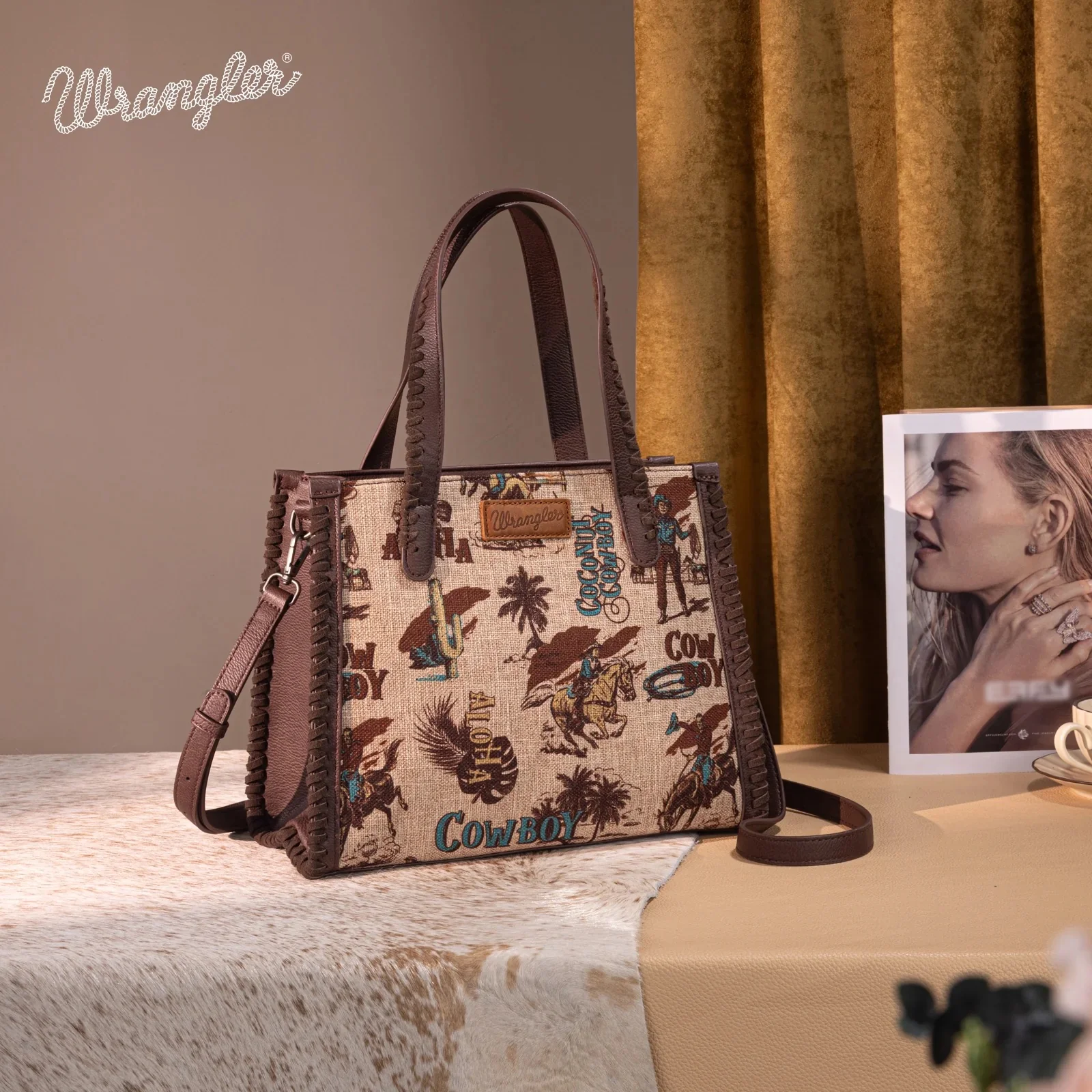 Wrangler Vintage Retro Cowboy Cool Print Concealed Carry Satchel/Crossbody - Image 4