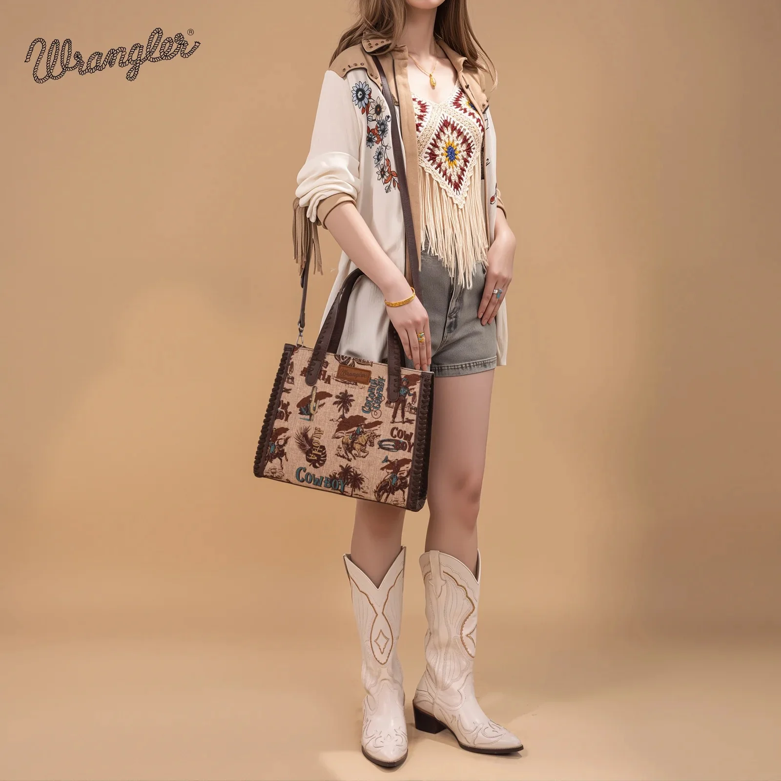 Wrangler Vintage Retro Cowboy Cool Print Concealed Carry Satchel/Crossbody - Image 5