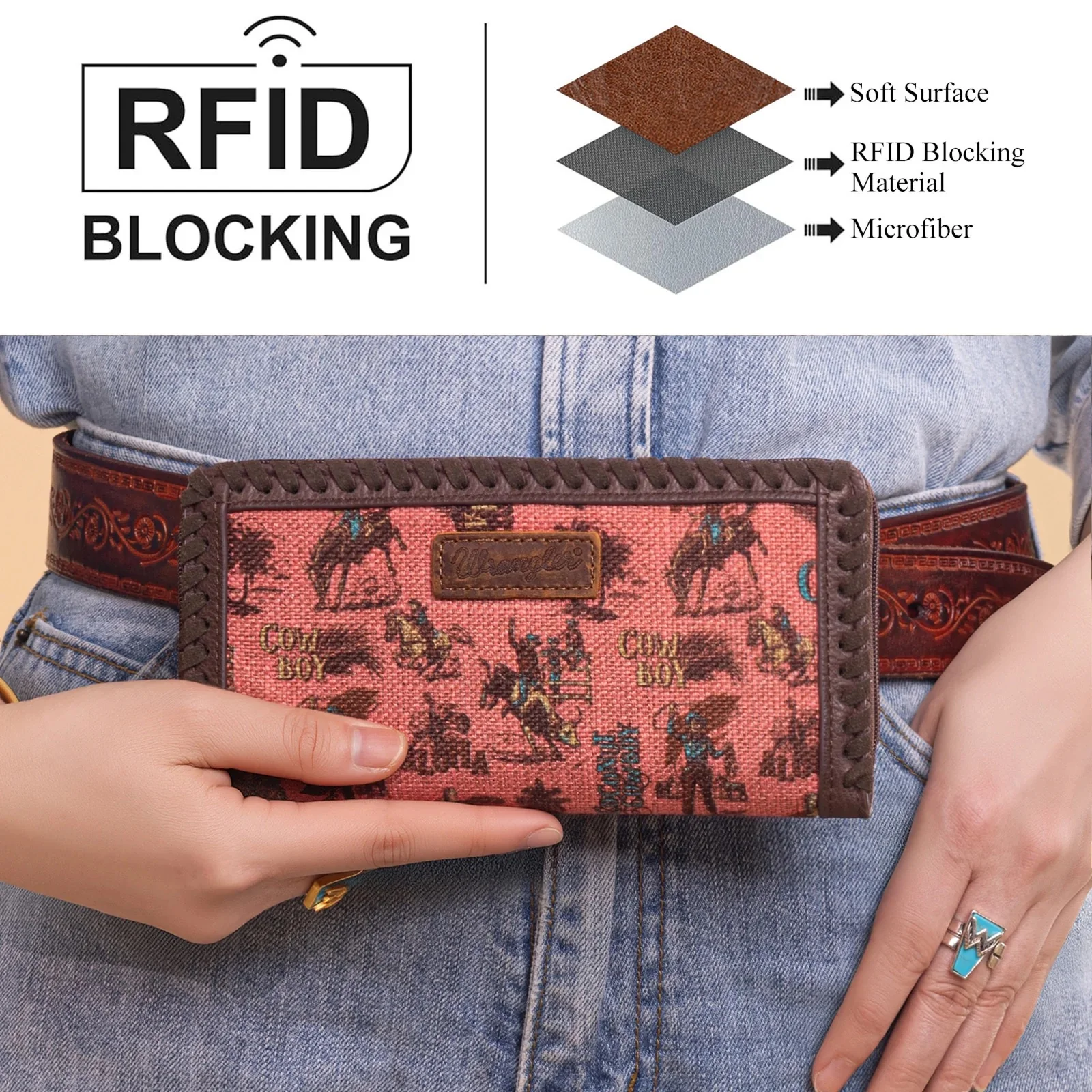 Wrangler Vintage Retro Cowboy Cool Print Wallet - Image 2