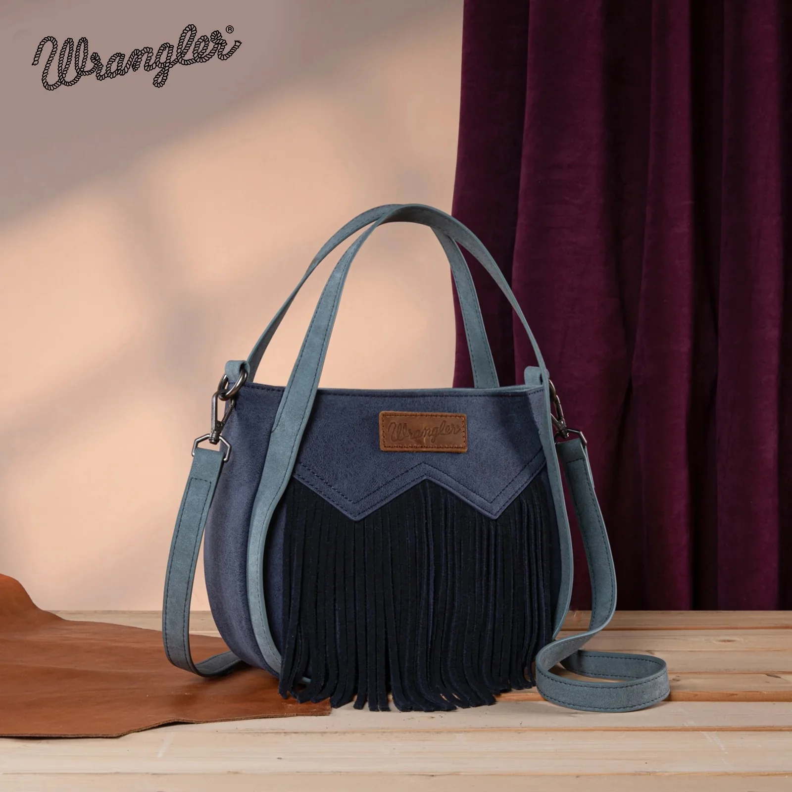 Wrangler "W" Stitch Fringe Two Tone Tote/Crossbody