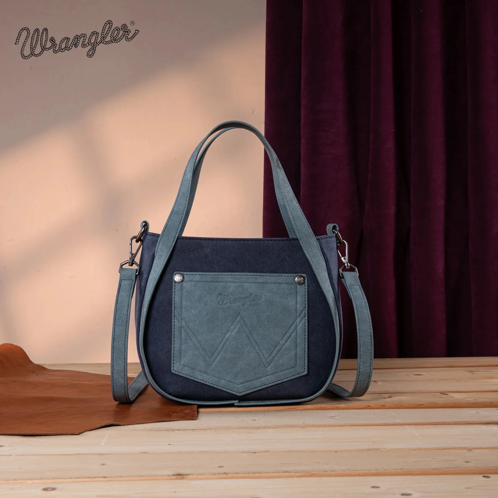 Wrangler "W" Stitch Fringe Two Tone Tote/Crossbody - Image 2