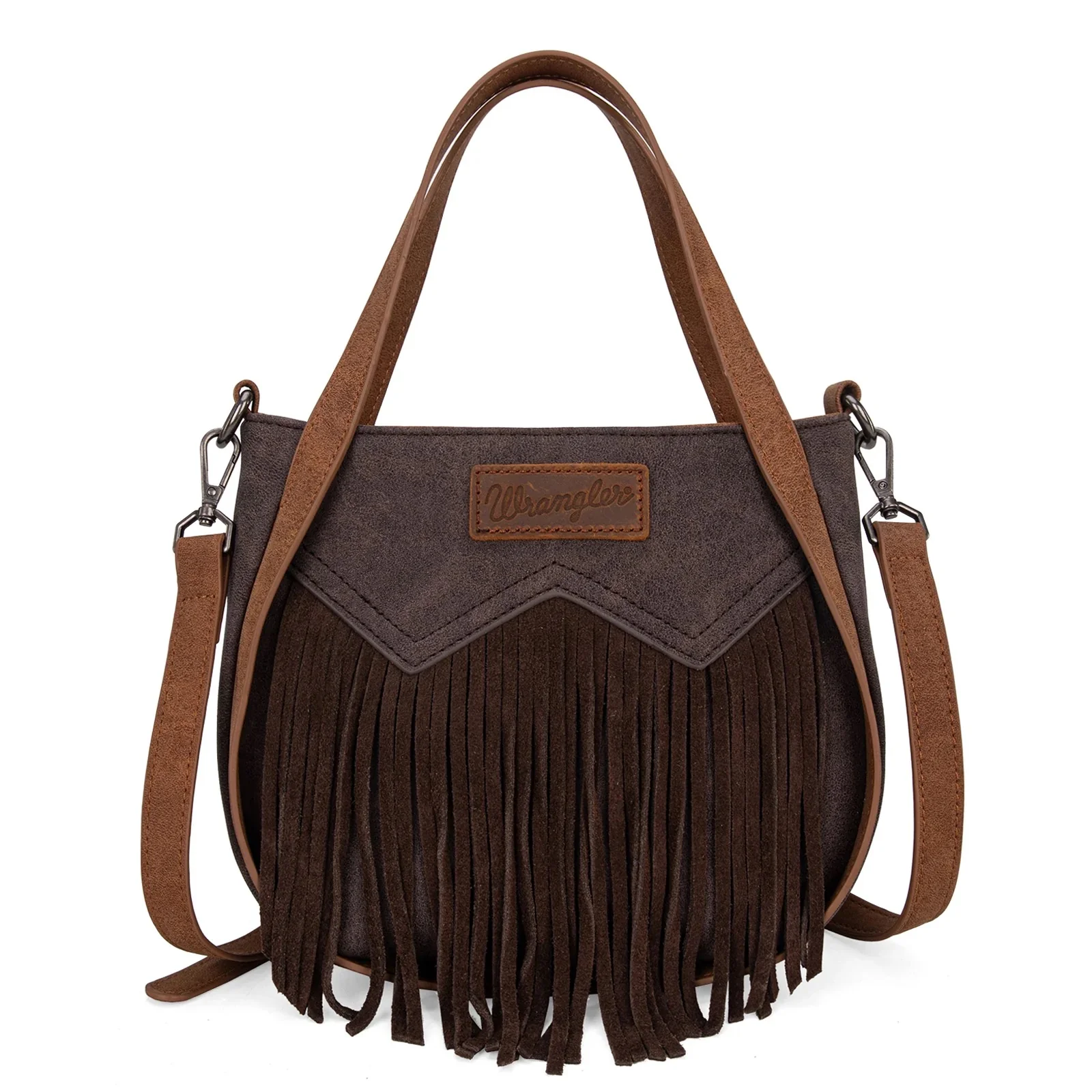Wrangler "W" Stitch Fringe Two Tone Tote/Crossbody - Image 2