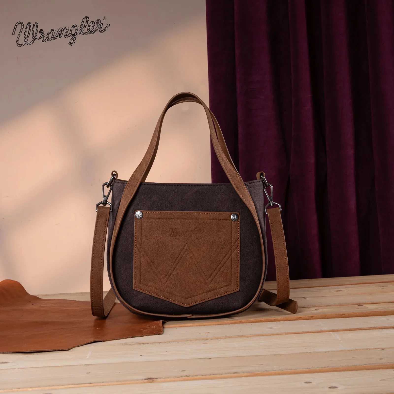 Wrangler "W" Stitch Fringe Two Tone Tote/Crossbody - Image 3