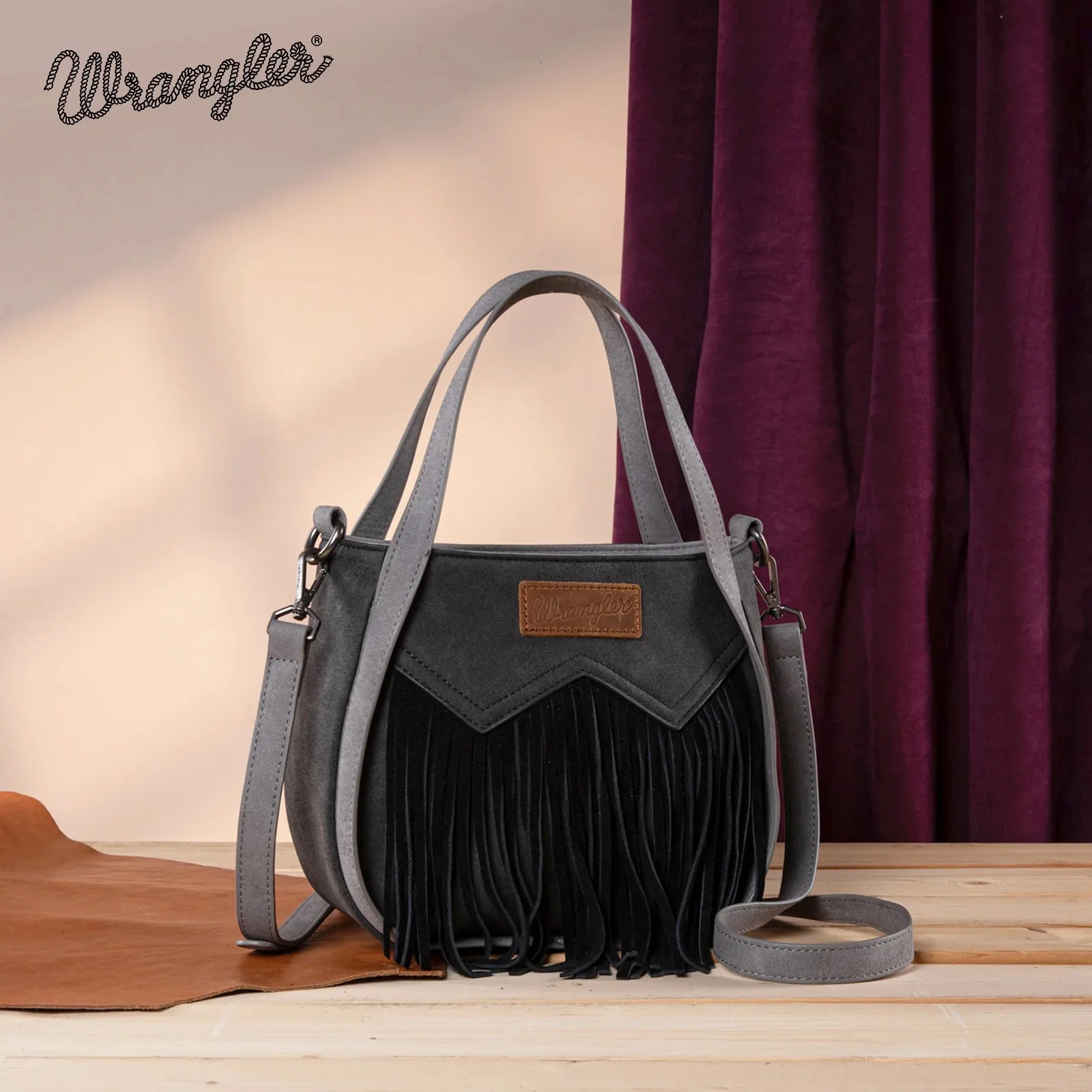Wrangler "W" Stitch Fringe Two Tone Tote/Crossbody