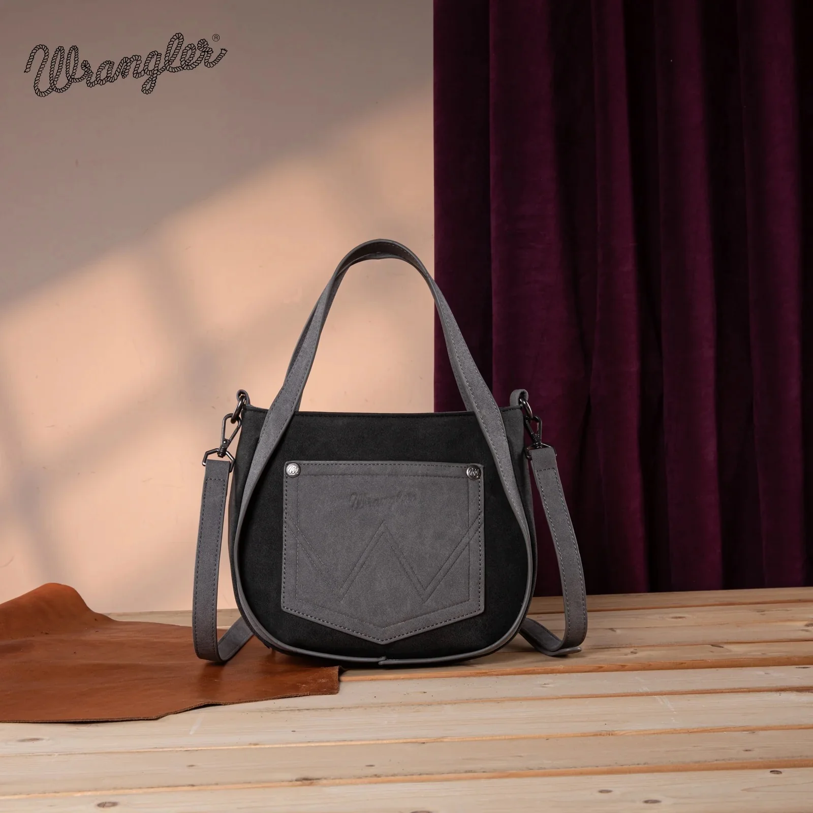 Wrangler "W" Stitch Fringe Two Tone Tote/Crossbody - Image 2