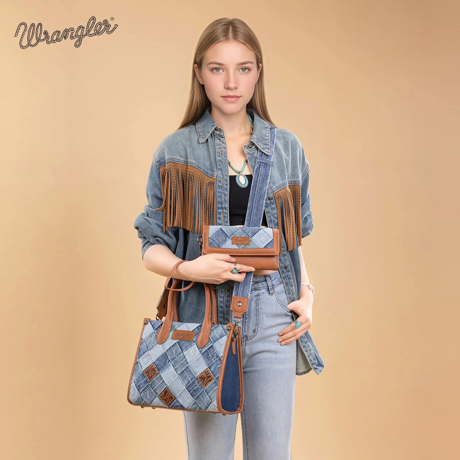 Wrangler Woven Denim Concealed Carry Tote/Crossbody - Image 11